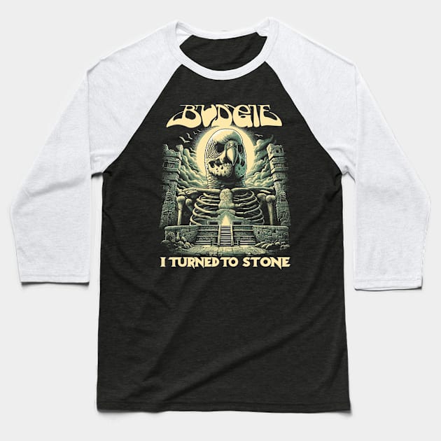 Budgie I Turned to Stone Baseball T-Shirt by Lima's